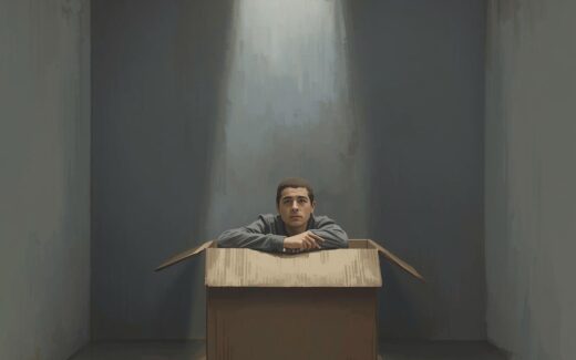 man sitting in a box